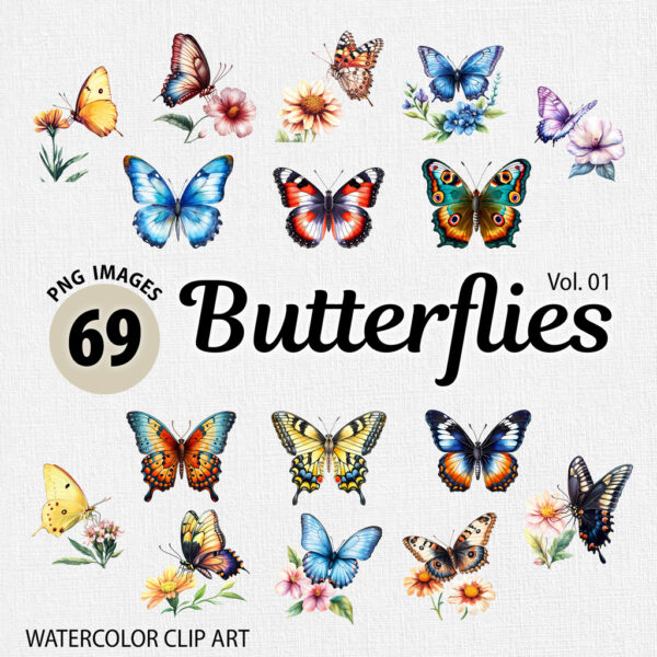 Watercolor Butterfly PNG Clipart Bundle #1