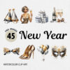 Watercolor New Year's Eve PNG Clipart Bundle #2