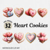 Watercolor Valentine's Day Heart Cookies PNG Clipart Bundle