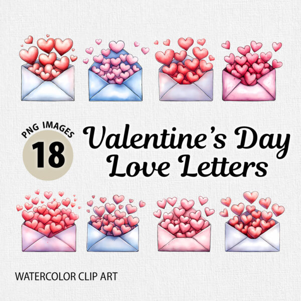 Watercolor Valentine’s Day Love Letter PNG Clipart Bundle