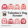 Watercolor Valentine’s Day Sweater PNG Clipart Bundle