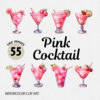 Watercolor Valentine's Day Pink Cocktail PNG Clipart Bundle