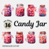 Watercolor Valentine’s Day Candy Jar PNG Clipart Bundle