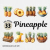 Watercolor Pineapple PNG Bundle