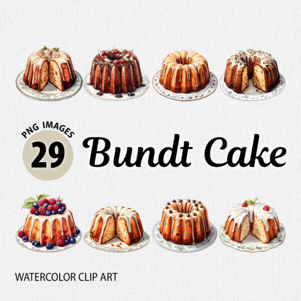 Watercolor Bundt Cake PNG Bundle