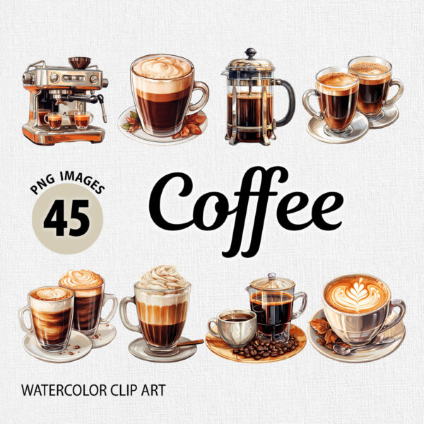Watercolor Coffee PNG Bundle