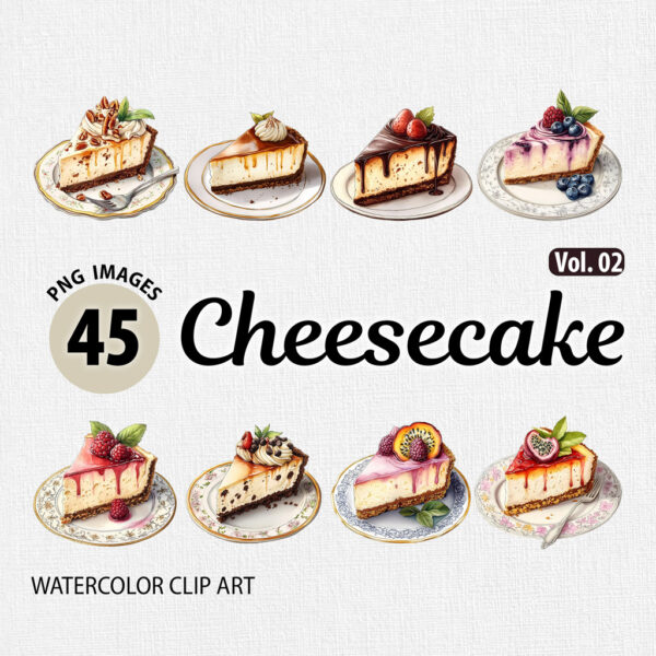 Watercolor Cheesecake PNG Clipart Bundle #2