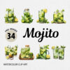 Watercolor Mojito PNG Clipart Bundle