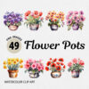 Watercolor Flower Pots PNG Clipart Bundle