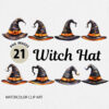 Watercolor Halloween Witch Hat PNG Clipart Bundle