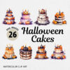 Watercolor Halloween Cake Clipart PNG Bundle