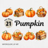 Watercolor Halloween Pumpkins Clipart PNG Bundle