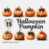 Watercolor Halloween Pumpkin with a Bow Clipart PNG Bundle