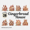 Watercolor Gingerbread House PNG Clipart Bundle