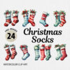 Watercolor Christmas Socks PNG Clipart Bundle