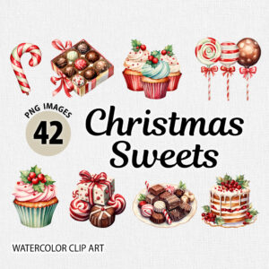 Watercolor Christmas Sweets PNG Clipart Bundle