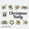 Watercolor Christmas Holly PNG Clipart Bundle