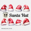 Watercolor Christmas Santa Claus Hat PNG Clipart Bundle
