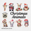 Watercolor Christmas Animals PNG clipart Bundle