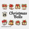 Watercolor Christmas Bells PNG Clipart Bundle