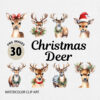Watercolor Christmas Deer PNG Clipart Bundle