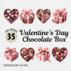 Watercolor Valentine’s Day Chocolate Box PNG Clipart Bundle
