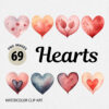 Watercolor Hearts PNG Clipart Bundle