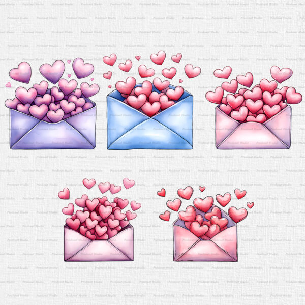 Watercolor Valentine’s Day Love Letter PNG Clipart Bundle - Image 2
