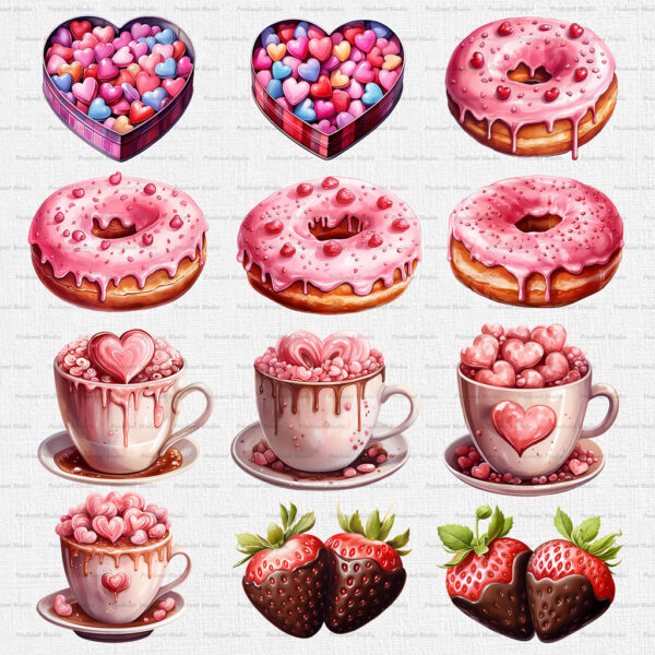 Watercolor Valentine’s Day Sweets PNG Clipart Bundle - Image 2