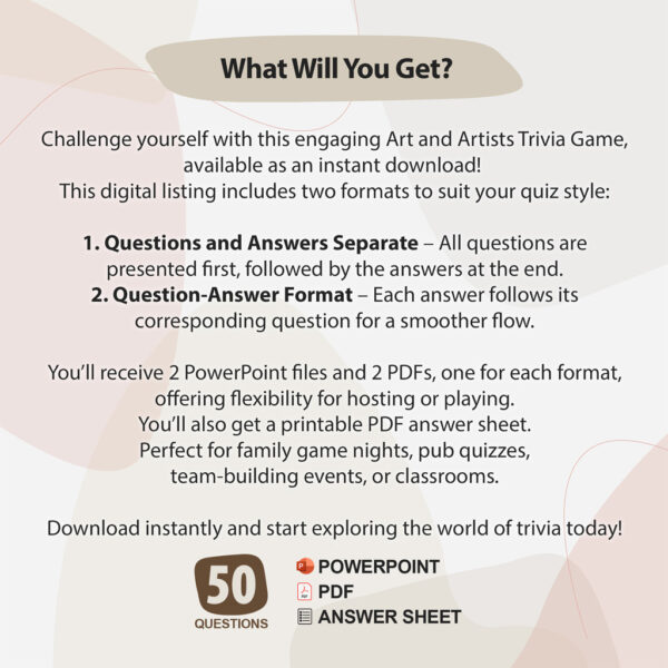 Art and Artists Trivia Digital Game (#1) | Instant Download | PowerPoint & PDF - Image 2