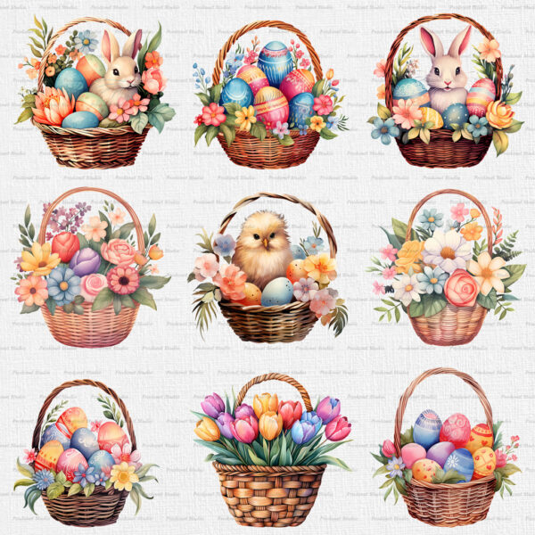 Watercolor Easter Basket PNG Bundle - Image 2