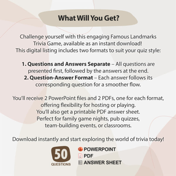 Famous Landmarks Trivia Digital Game (#3) | Instant Download | PowerPoint & PDF - Image 2