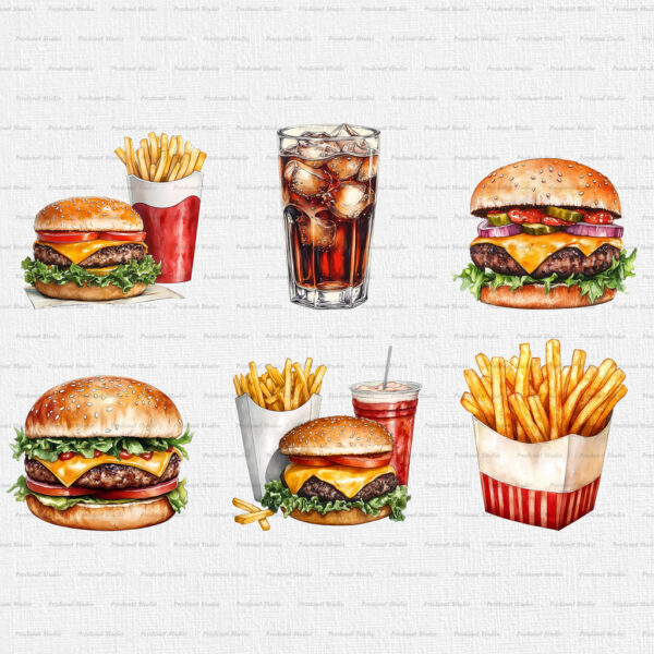 Watercolor Fast Food PNG Clipart Bundle - Image 3