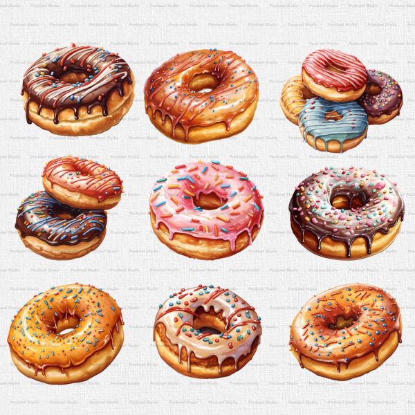 Watercolor Donut Clipart PNG bundle - Image 3