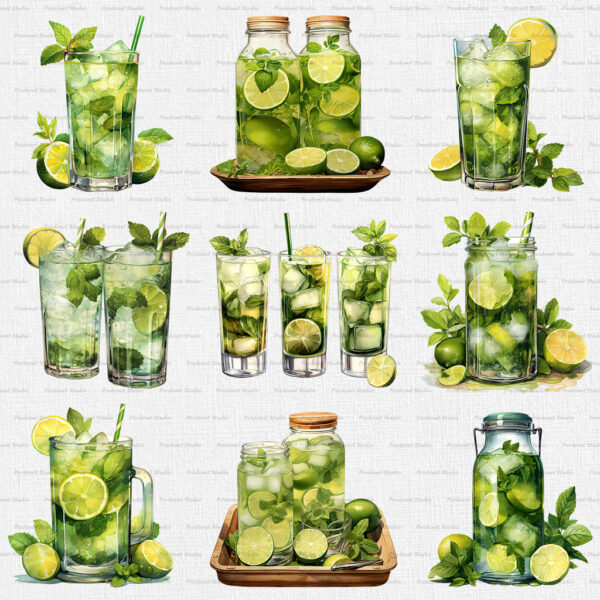 Watercolor Mojito PNG Clipart Bundle - Image 2