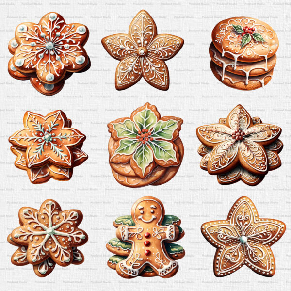 Watercolor Christmas cookies PNG Clipart bundle - Image 2