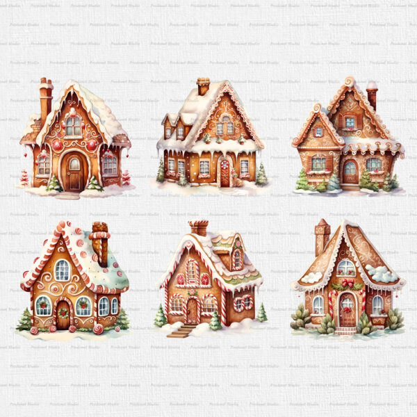 Watercolor Gingerbread House PNG Clipart Bundle - Image 2