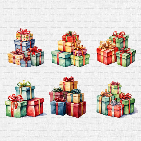 Watercolor Christmas Gifts PNG Clipart Bundle - Image 2