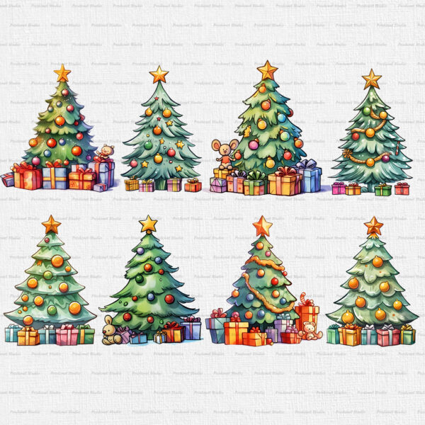 Watercolor Christmas tree PNG Clipart Bundle - Image 2