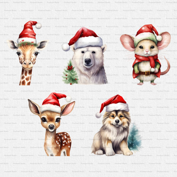 Watercolor Christmas Animals PNG clipart Bundle - Image 2
