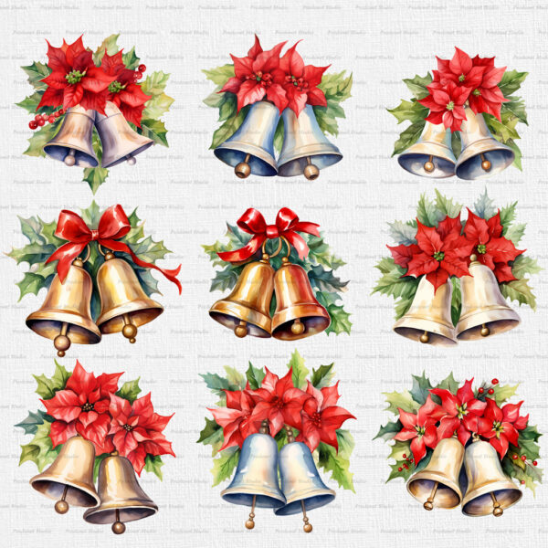 Watercolor Christmas Bells PNG Clipart Bundle - Image 2