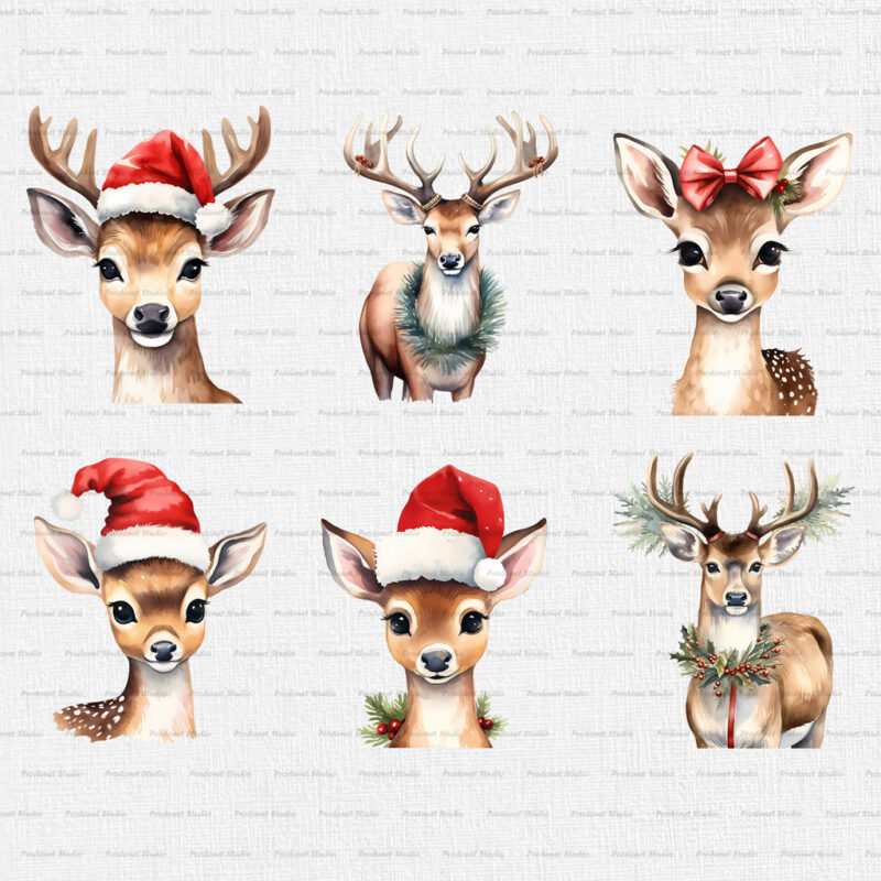 Watercolor Christmas Deer PNG Clipart Bundle - A world of instant ...