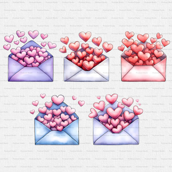 Watercolor Valentine’s Day Love Letter PNG Clipart Bundle - Image 3
