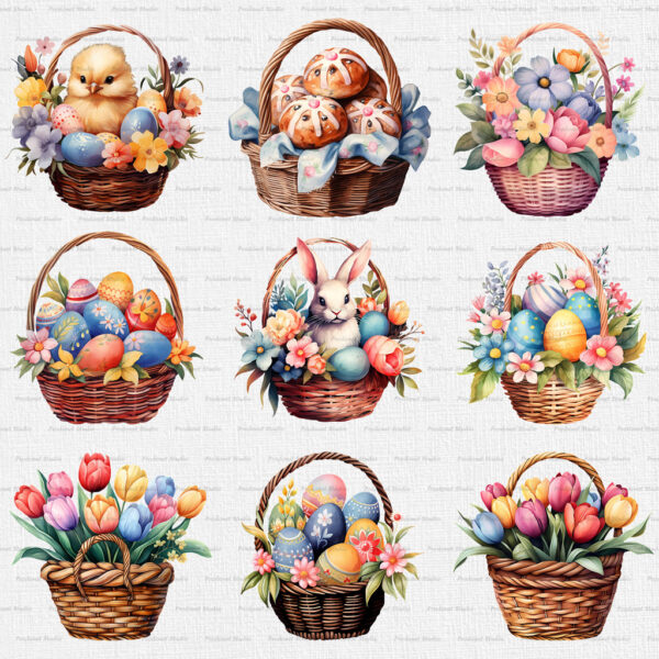 Watercolor Easter Basket PNG Bundle - Image 3