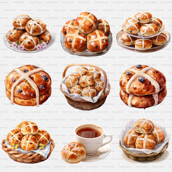 Watercolor Hot Cross Buns PNG Bundle - Image 5