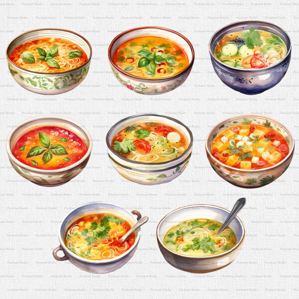 Watercolor Soup PNG Clipart Bundle - Image 3