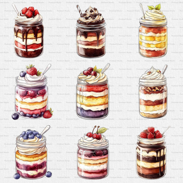 Watercolor Cake Jar PNG Bundle - Image 4