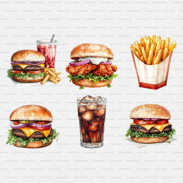 Watercolor Fast Food PNG Clipart Bundle - Image 4