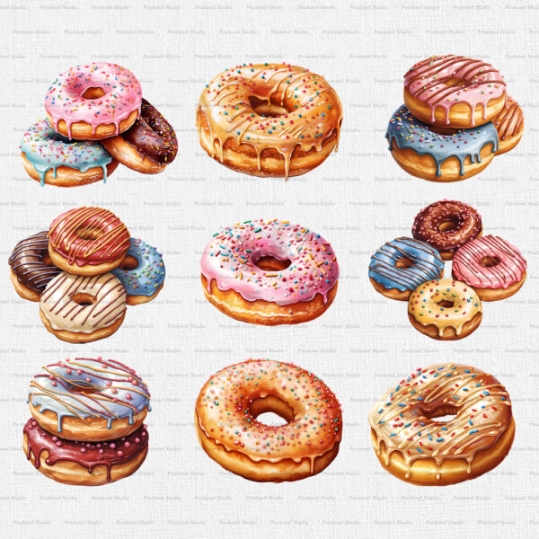 Watercolor Donut Clipart PNG bundle - Image 4