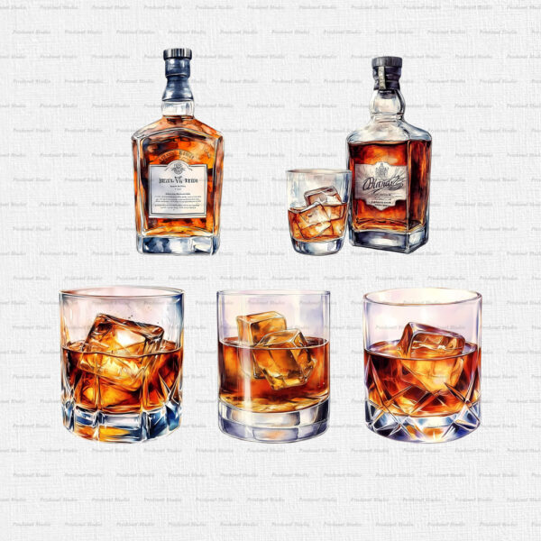 Watercolor Whiskey PNG Clipart Bundle - Image 4